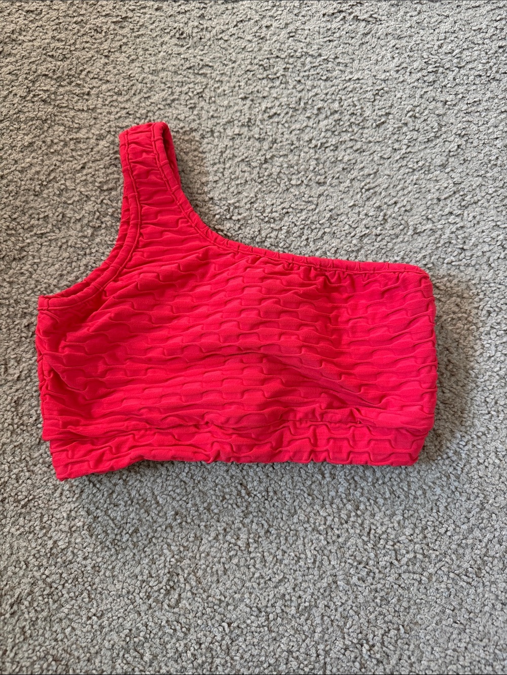 One-Shoulder Textured Crop Top in Bright Red